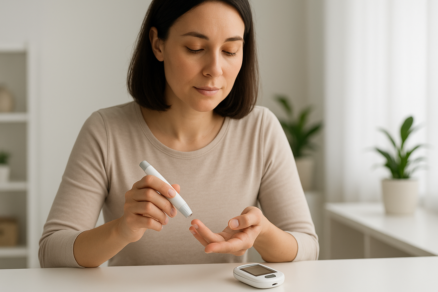 A banner with a person checking their blood glucose levels