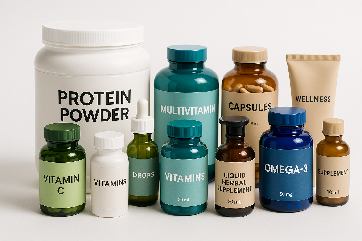 Collection of a lot of health supplement products together